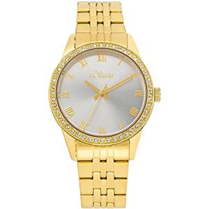 s.Oliver Orologio da polso da Donna al quarzo Analogico, con Bracciale in Acciaio Inossidabile, oro, impermeabile a 5 bar, fornito in confezione regalo