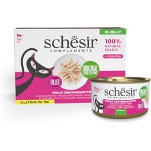 Schesir Complements in Gelatina 6x70g - Pollo con Prosciutto per Gatti Adulti