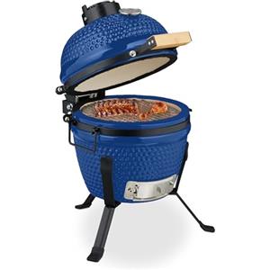 Relaxdays Barbecue a Carbonella Stile Kamado, Griglia Ø 26 cm in Ceramica, BBQ Carbone da Esterno Termometro 450°C