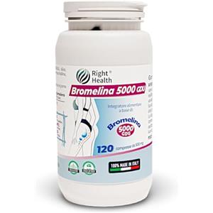 Right Health BROMELINA 5000 GDU: Bromelina Forte Drenante 5000 GDU/g. 120 Compresse con Bromelina Pura Alto Dosaggio azione Anticellulite. Migliora Digestione, Ritenzione Idrica, Cellulite, Gambe Pesanti.