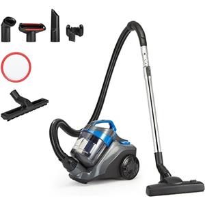 Amazon Basics Aspirapolvere a Traino senza Sacco, 850W, Filtro HEPA, Capacità 1.7L, Compatto e Leggero, con Spazzola Tripla Azione per Tappeti e Pavimenti Duri, Nero e Blu