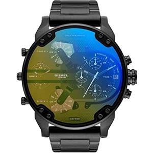 Diesel Orologio Mr. Daddy 2.0 da uomo, movimento cronografo, cassa in acciaio inossidabile nero da 57 mm con bracciale in acciaio inossidabile, DZ7460