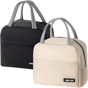 MLPKOI 2 Pcs Borsa Termica Porta Pranzo, Borsa Frigo Piccola Pranzo Ufficio, Bborsa Pranzoo, Portatile Borsetta Termica Piccola Lunch Bag per Uomini Donne Bambini Scuola Ufficio Picnic (Nero&Cachi)