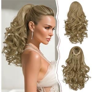 Sofeiyan Estensioni per Capelli Coda di Cavallo con Coulisse,35 cm Biondo Fragola e Biondo Chiaro Parrucca Lunga Riccioli Ondulati,Posticcio Ponytail Sintetico Naturale per Donne