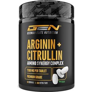GEN GERMAN ELITE NUTRITION L-Arginina + L-Citrullina Ultra Compresse - 300 compresse da 1100 mg - Combinazione ad alto dosaggio di L-arginina base e L-citrullina malato 2:1 - Vegano