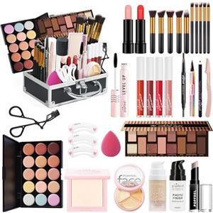FantasyDay Set di Trucchi, FantasyDay Kit di Bellezza Cosmetici Kit per Occhi, Viso e Labbra - Natale Regalo Xmas Makeup Gift Set con Correttore, Rossetti, Lucidalabbra, Palette Ombretti, Mascara, Trousse, Fard