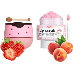 MKNZOME Set per la cura delle labbra, balsamo per le labbra e peeling per le labbra, per la cura delle labbra, riduce le linee e le rughe