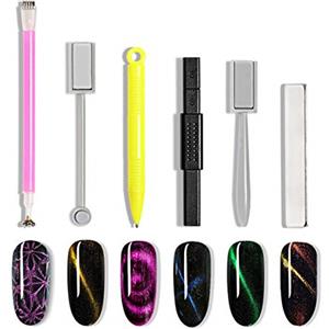MKNZOME 6 Pezzi di Alta Qualità Magnete Stick Set per Effetto Occhio di Gatto Perfetto Fai Da Te Strumenti per Unghie Utilizzare con Smalto per Unghie o Polvere 3D Magnetico Gatto Gel Occhio