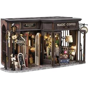 CUTEBEE Kit fai da te in miniatura per casa delle bambole, modello 3D in legno, mini casa per adulti, idea creativa per mini stanza (Retro Coffee House)