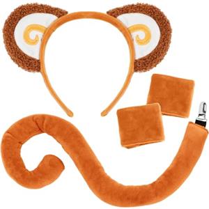 XEPST Animale Scimmia Costume Set, Orecchie di scimmia e coda Set con orecchie di scimmia fascia e coda di scimmia per animale Costume Cosplay Festa di compleanno Halloween Fancy Dress Party, B