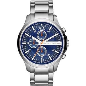 Armani Exchange Orologio per uomo, Movimento cronografo al quarzo e cassa da 46 mm con cinturino in acciaio, Tono argento e blu
