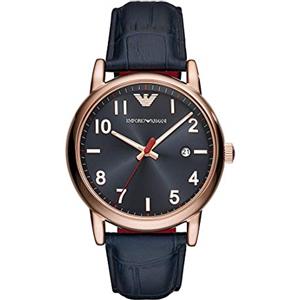 Emporio Armani Orologio da uomo, movimento a due lancette con data, cassa in acciaio inossidabile oro rosa 43 mm con cinturino in pelle, AR11135