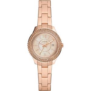 Fossil Orologio Stella per donna, Movimento al quarzo con data a tre lancette e cinturino in acciaio inossidabile, 30 mm, Tono oro rosa con glitter