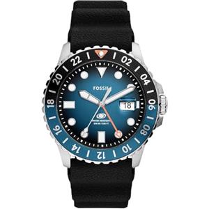 Fossil Orologio GMT blu da uomo, movimento a tre lancette con data e cinturino in acciaio inossidabile o in silicone, 46 mm, Blu