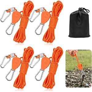 Hossom 4pcs 4M Tendicorda Campeggio, Paracord 4mm Riflettenti Nylon Corda di Sopravvivenza con Regolatore del Tenditore in Alluminio Tiranti Corda per Tenda da Campeggio Escursionismo All'aperto