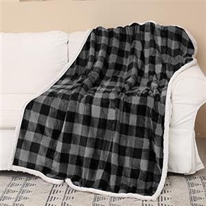 Catalonia Classy Catalonia, plaid in tartan con fodera tessuto Sherpa per divano letto, coperta reversibile in pile foderato in pelliccetta sintetica, regalo tenero e ultra morbido, 152 cm x 127 cm, Microfibra, Black, 152 cm x 127 cm