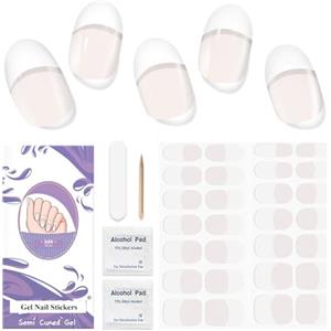 Ubaxquru Unghie Gel Adesive UV - 28 Pcs Smalto Adesivo per Unghie Gel Nail Stickers Full Wraps Lampada LED in per Donne Ragazze Curati Con Lima per Unghie e Stick