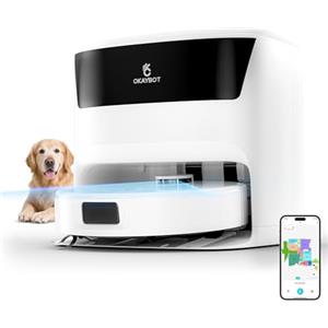 OKAYBOT V3 Robot Aspirapolvere Lavapavimenti 8000Pa, Antigroviglio, Panno Sollevabile, Autopulizia & Asciugatura ad Aria Calda, Navigazione LiDAR-DTOF, Ideale per Peli di Animali e Tappeti