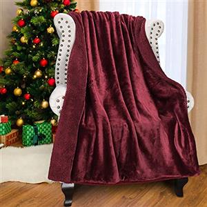 Catalonia Classy Coperta sherpa rosso vino, soffice coperta copriletto Copriletto in flanella morbida coperta per divano Coperta per divano Calda coperta in pile rosa per TV divano letto, 150 x 130 cm