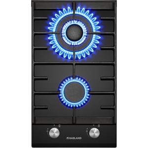 GASLAND GH2302BG1FC piano cottura a gas in vetro, 2 fuochi, fornello a gas butano con bruciatore wok, piano cottura a gas da incasso, 30 cm, vetro nero, fornello a gas da 5200 watt, GPL/gas naturale