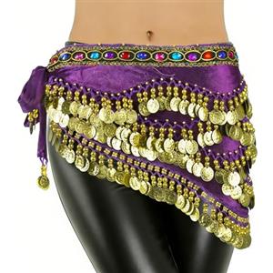 Baisdan Cintura di Danza del Ventre da Donna con Monete e Strass Colorati per Costume