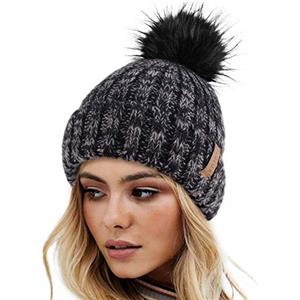 FURTALK Cappelli Invernali per Donne Doppio Strato in Pile Linea Beanie Hat con Bobble Pom Pom Cappelli