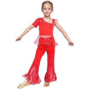 Baisdan Costume Danza del Ventre Ragazze 7-8 anni - Set Principessa Araba con Stile Indiano per Halloween, Carnevale e Feste a Tema, Rosso