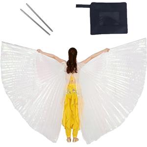 Baisdan Ali di Isis Con Bastoni per Danza del Ventre, Farfalla per Halloween, Carnevale, Performance Costume - Bianco, Taglia Unica