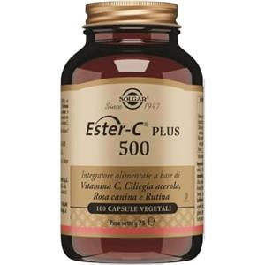 Solgar Ester-C Plus 500, Vitamina C ad Alta Biodisponibilità, 100 Capsule Vegetali, Supporto Immunitario e Antiossidante
