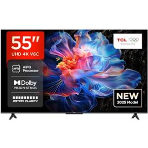 TCL 55V6C TV 55" 4K UHD Smart LED TV, 4K HDR, Google TV con design senza bordi (Dolby Audio, Motion Clarity, compatibile con Google Assistant e Alexa)