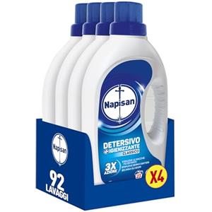 Napisan Detersivo Lavatrice Liquido, Detersivo Igienizzante, Classico 3x azione, Lavaggi, Nessun Colore, 1.15 l, Senza Profumazione. da 23 lavaggi (Confezione da 4)