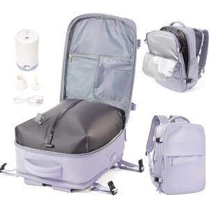 WEPOET Zaino Sottovuoto Viaggio Ryanair 40x30x20 Zaino da Viaggio Aereo Bagaglio a Mano con Sottovuoto Zaini Easyjet 45x36x20 Vacuum Backpack con Porta Scarpe(Viola)