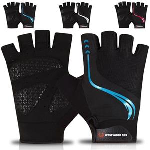 WESTWOOD FOX Guanti da ciclismo per uomo e donna, traspiranti, a mezze dita, per mountain bike, con palmo imbottito e ammortizzante, per mountain bike, sport da allenamento (Blu, S)