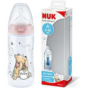 NUK First Choice+, Biberon 0-6 mesi, Tettarella in silicone, Motivo Disney Winnie the Pooh, 300 ml, Rosa