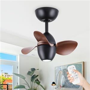Depuley Black Small Ceiling Fan with Light: Ventilatori da soffitto da 18 pollici con telecomando per camera da letto - Quiet DC Motor 6 velocità
