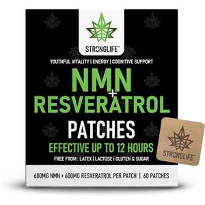 Stronglife Cerotti NMN e Resveratrolo - Alto assorbimento, rilascio di 12 ore - Supporta la salute cellulare, anti-invecchiamento e vitalità della pelle - Facile da usare - 30 cerotti - Ingredienti naturali -