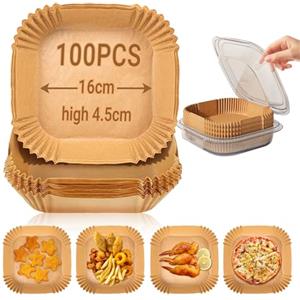Elalove Carta forno per friggitrice ad aria, 100 pezzi contenitori usa e getta in carta per teglia friggitrice ad aria, accessori friggitrice ad aria per Microonde, 16cm x 4.5cm