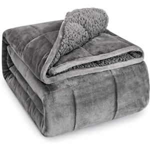 Sivio Coperta ponderata per adulti, 7 kg, Sherpa pesante coperta con morbida flanella reversibile, per letto matrimoniale, extra calda e soffice, 150 x 200 cm, double-face, grigio