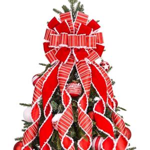 LATERN Rosso Fiocco Puntale per Albero di Natale, 30CM x 115CM Grande Fiocco Natalizio in Velluto Cappello con Bianco Conbordo e Striscia per Natale Albero Camino Ghirlanda Porta Casa Decorazioni