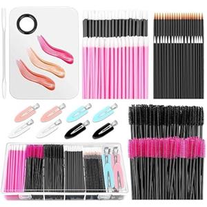 HEEFEN 229 pennelli usa e getta per ciglia, pennello per labbra, pennello per eyeliner usa e getta, palette di miscelazione per trucco, spatola, clip per capelli con scatola organizer per mascara, strumenti