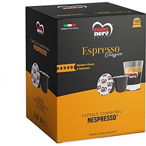CUORE NERO CAFFE Cuore Nero Caffè - 100 Capsule Caffe Compatibili con Macchine Nespresso, Miscela Procida, Gusto Forte e Robusto, Capsula da 6G, 600G