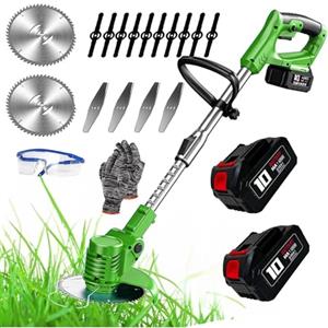 Voltix Decespugliatore a batteria, Tagliaerba Elettrico Senza Filo, Tagliabordi con 2 Batteria Testata Regolabile e Maniglia Telescopica (Verde)