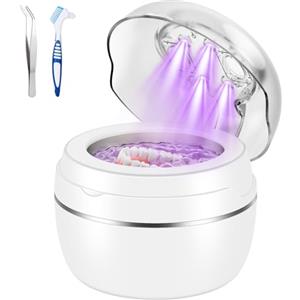 LVYOUIF Pulitore Ultrasuoni 50000Hz Ultrasonic Retainer Cleaner Dental Pod con Lampada UV e 4 Modalità, Macchina per Pulizia ad Ultrasuoni da 250ml per Protesi, Fermi, Gioielli, Bianco