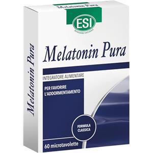 ESI - Melatonin Pura, Integratore Alimentare di Melatonina, Favorisce il Sonno e Contrasta gli Effetti del Jet Lag, Senza Glutine e Vegan, 60 Microtavolette
