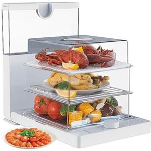 QUTBAG Vaporiera elettrica a 3 Livelli, vaporiera per Carne e Verdure da 1500 W con Timer da 60 Minuti e cestelli Rimovibili Senza BPA, capacità 18,8 Litri per Riso, Carne, Pesce e Verdure