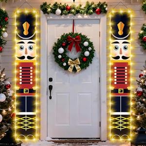 TAVADA Schiaccianoci Decorazioni per Striscioni di Natale (1 coppia,32x180cm) con luci LED,adatto per indoor/outdoor.Banner di Natale,Decorazione per veranda,porta di casa,giardino,cortile o cancello