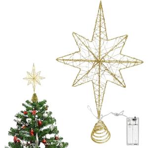 Bocguy Punta per Albero di Natale a Stella Oro, 34 x 23cm Puntale Albero di Natale, Sstella di Christmas Tree Topper con 20 LED, Christmas Tree Topper per Decorazione da Interno (B)