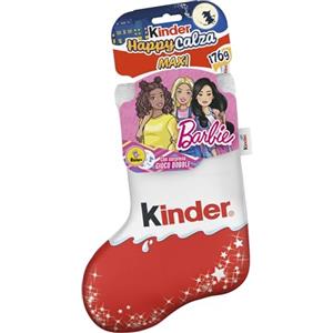 Kinder Calza della Befana Barbie, 7 Snack Dolci al Cioccolato Assortiti, il Dobble e il Sacco Befana di Barbie, Idea Regalo, Confezione da 176 gr