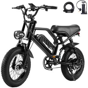 VDL A13 Bicicletta Elettrica 16 x 3.0 Fat Tire, E-Bike da 36V 13Ah Batteria Rimovibile, Città Pendolare Ebike con Display LCD, Freni a Disco Meccanici Anteriori e Posteriori, Autonomia di 30-60km