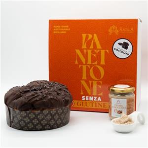 RACILIA Panettone Artigianale al Cioccolato SENZA GLUTINE | Lievitazione Lenta 36h con Lievito Madre | Crema Spalmabile alle Nocciole 190 g in Omaggio | 600 g